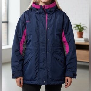Columbia Rain Long peak Jacket Size M NavyBlue/Pink